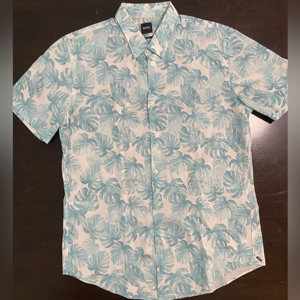 Hugo Boss Mens SLIM-FIT SHIRT IN PRINTED COTTON JERSEY